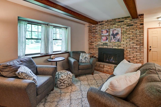 3590 Sabaka Trl, Verona, WI 53593 - living room featuring beam ceiling and a fireplace