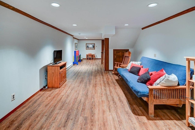 3590 Sabaka Trl, Verona, WI 53593 - living area featuring ornamental molding, light wood-type flooring, and recessed lighting