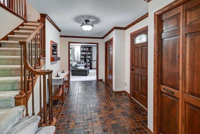 3590 Sabaka Trl, Verona, WI 53593 - foyer entrance featuring stairs and ornamental molding