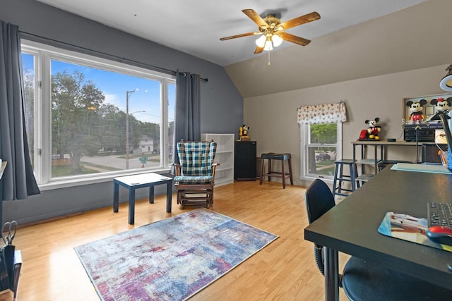 814 Quinney Ave, Kaukauna, WI 54130 - office space with ceiling fan, lofted ceiling, and wood finished floors