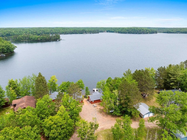 9347 Musky Bay Ln, Harshaw, WI 95429 - drone / aerial view of a nearby body of water and a heavily wooded area