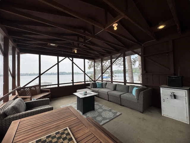 N2817 Rustic Dr, Clintonville, WI 54929 - sunroom / solarium featuring an outdoor hangout area and a water view