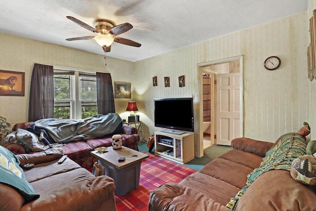 7732 15th Ave, Kenosha, WI 53143 - living area with ceiling fan, wallpapered walls, and a textured ceiling