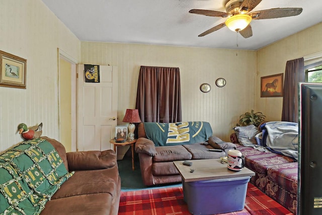 7732 15th Ave, Kenosha, WI 53143 - living room featuring ceiling fan and dark carpet