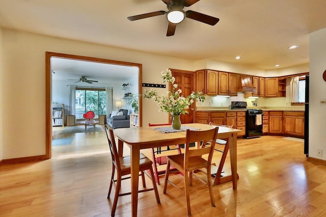2413 Ravenswood Rd, Madison, WI 53711 - dining room with a ceiling fan, light wood-style floors, and recessed lighting