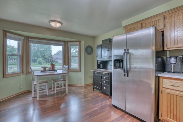W227N2527 Meadowood Ln, Waukesha, WI 53186 - kitchen featuring stainless steel fridge with ice dispenser, light countertops, and dark wood-style floors