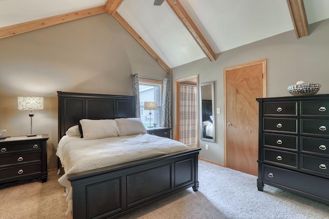 W227N2527 Meadowood Ln, Waukesha, WI 53186 - bedroom featuring light carpet, beamed ceiling, and high vaulted ceiling
