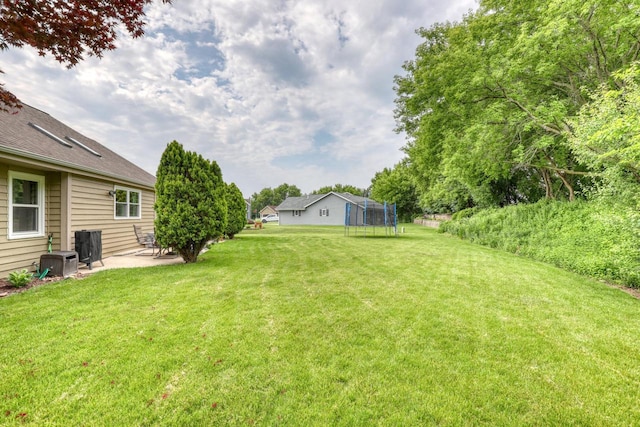 W227N2527 Meadowood Ln, Waukesha, WI 53186 - view of green lawn featuring a trampoline and a patio area