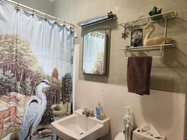 36805 N County Highway J, Bayfield, WI 54814 - bathroom with a textured wall and a shower with shower curtain