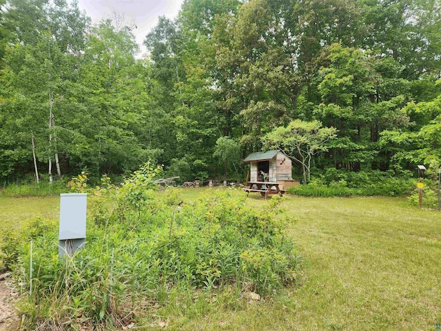 36805 N County Highway J, Bayfield, WI 54814 - view of green lawn featuring a storage shed and a view of trees