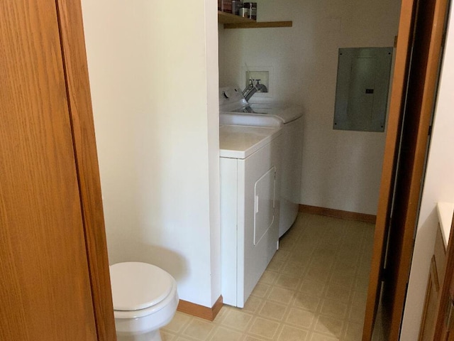 264 Minz Park Cir Unit 4, West Bend, WI 53095 - laundry room featuring washing machine and clothes dryer, electric panel, and light flooring