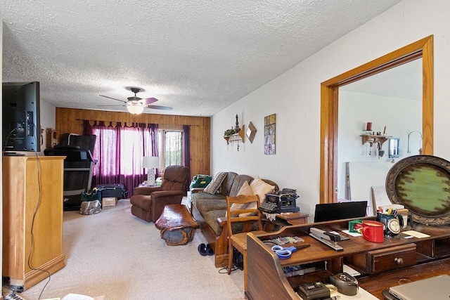 N2485 County Road Ii, Columbus, WI 53925 - living room featuring a textured ceiling, a ceiling fan, and carpet flooring