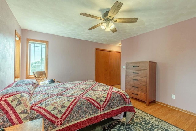 1227 N 3rd St, Monroe, WI 53566 - bedroom with light wood-style flooring, a ceiling fan, and a closet