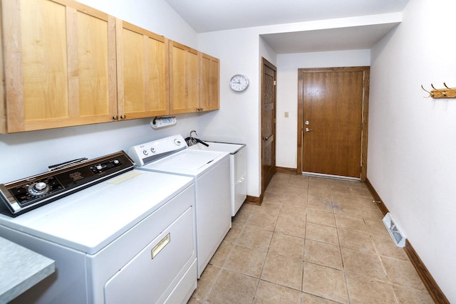 3381 S Highpointe Dr, New Berlin, WI 53151 - laundry area featuring cabinet space, separate washer and dryer, and light tile patterned floors