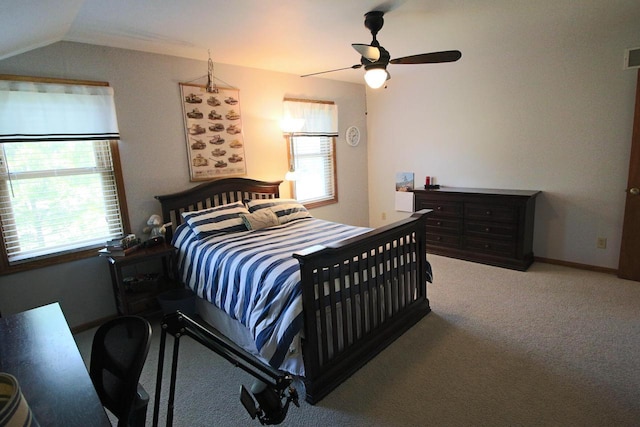 1000 Ridge Rd, Waukesha, WI 53186 - bedroom featuring carpet floors, lofted ceiling, and ceiling fan