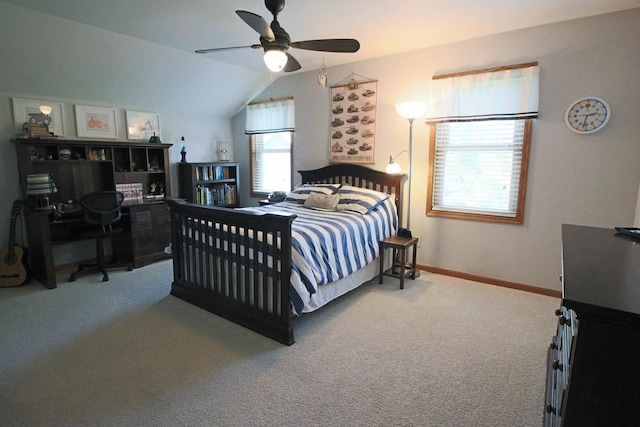 1000 Ridge Rd, Waukesha, WI 53186 - bedroom featuring carpet flooring, lofted ceiling, an office area, and a ceiling fan