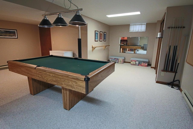 1000 Ridge Rd, Waukesha, WI 53186 - recreation room featuring carpet floors, billiards, and baseboard heating