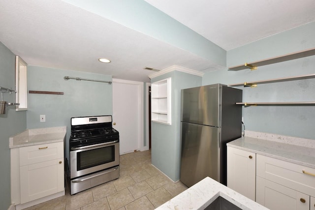 1816 N Arlington Pl Unit 1818, 1818A, Milwaukee, WI 53202 - kitchen with appliances with stainless steel finishes, open shelves, white cabinets, light stone counters, and recessed lighting