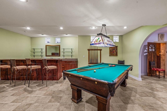 N66W38493 N Woodlake Cir, Oconomowoc, WI 53066 - rec room with arched walkways, bar, recessed lighting, and billiards
