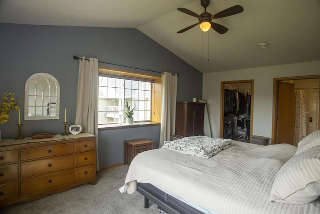 156 Pheasant Run Unit D-4, Johnson Creek, WI 53038 - bedroom with vaulted ceiling, light carpet, ceiling fan, a spacious closet, and a closet