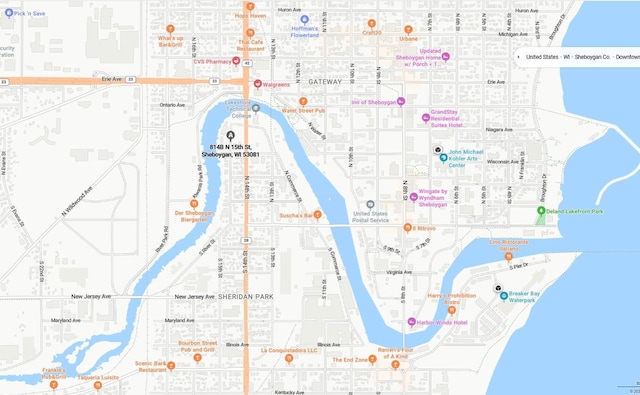 814 N 15th St Unit B, Sheboygan, WI 53081 - map of property with streets / nearby areas