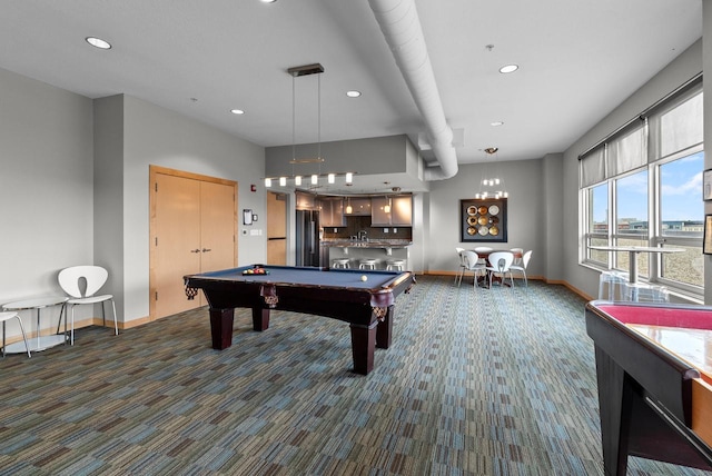 106 W Seeboth St Unit 702, Milwaukee, WI 53204 - game room featuring dark carpet, billiards table, and recessed lighting