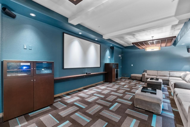 106 W Seeboth St Unit 702, Milwaukee, WI 53204 - home theater room featuring dark colored carpet and beamed ceiling
