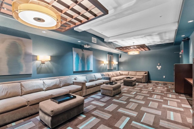106 W Seeboth St Unit 702, Milwaukee, WI 53204 - living room featuring beam ceiling, recessed lighting, and carpet