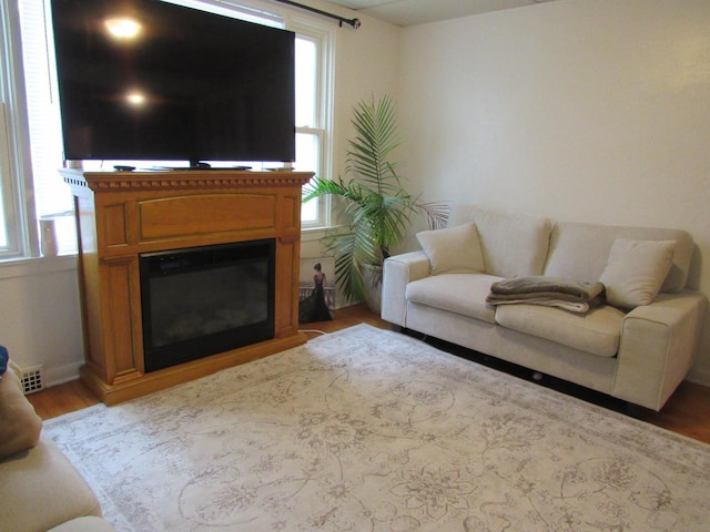 1326 N 11th St, Sheboygan, WI 53081 - living room with healthy amount of natural light, a glass covered fireplace, and light wood-style floors