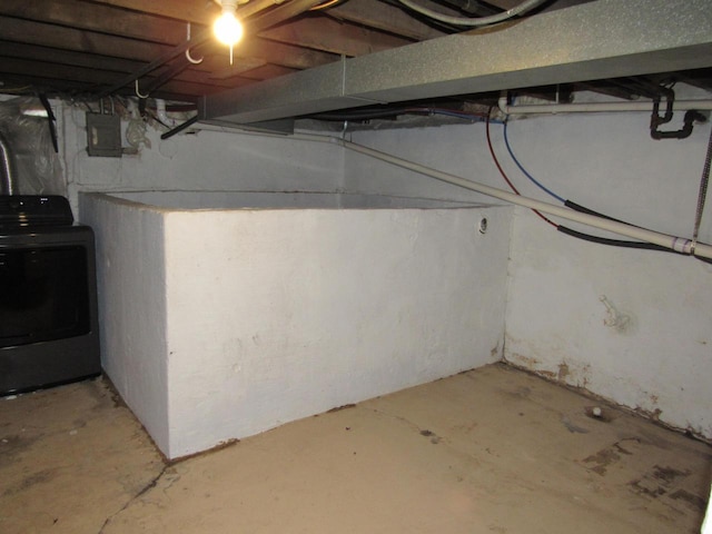 1744 N 27th St, Sheboygan, WI 53081 - unfinished below grade area featuring washer / dryer and electric panel