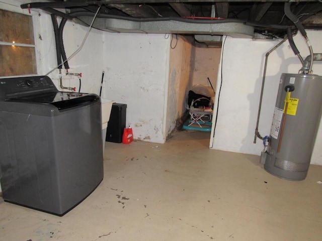 1744 N 27th St, Sheboygan, WI 53081 - unfinished basement featuring washer / dryer and gas water heater