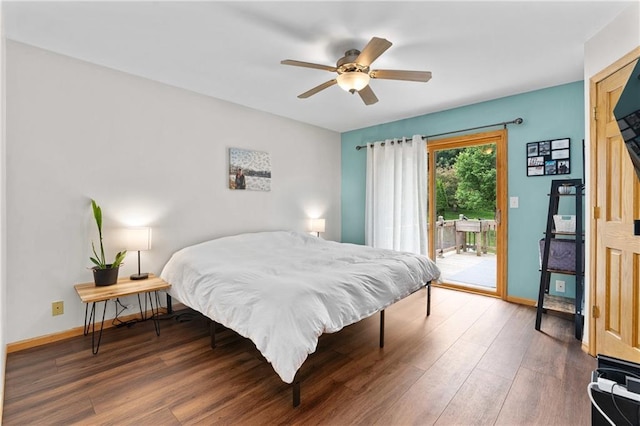 3713 Kingswood Ct, Eau Claire, WI 54701 - bedroom featuring access to outside, wood finished floors, and a ceiling fan