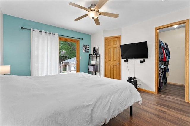 3713 Kingswood Ct, Eau Claire, WI 54701 - bedroom featuring wood finished floors, access to exterior, and a ceiling fan