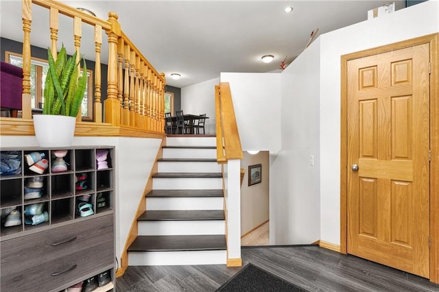 3713 Kingswood Ct, Eau Claire, WI 54701 - staircase featuring wood finished floors and recessed lighting