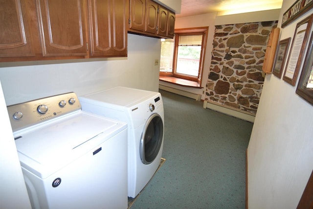 3917 Ross Ave, Weston, WI 54401 - washroom with washing machine and dryer, carpet, and a baseboard heating unit