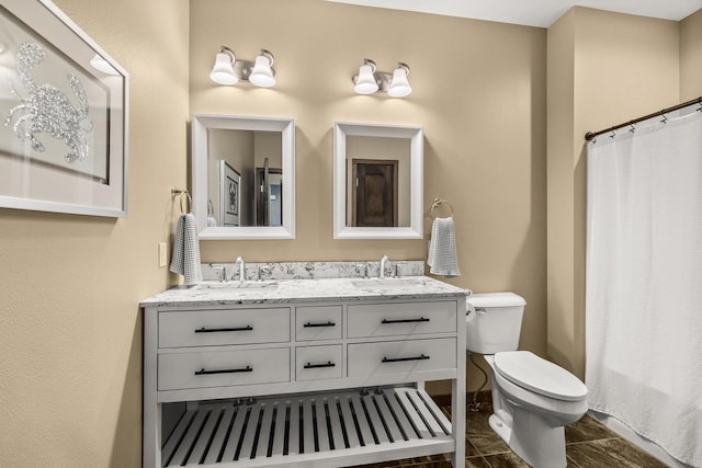 3830 Augusta Ct, Plover, WI 54467 - full bathroom with double vanity and a shower with curtain