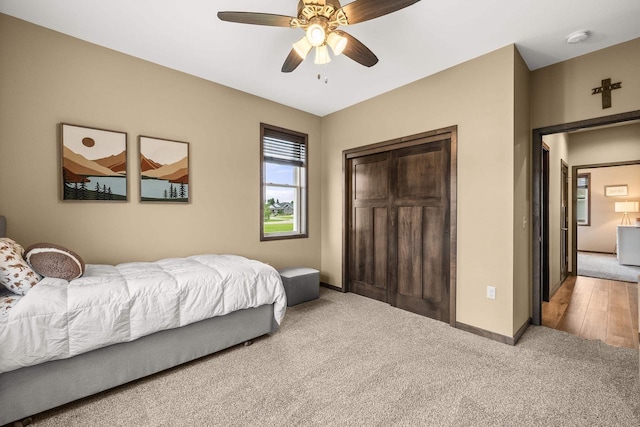 3830 Augusta Ct, Plover, WI 54467 - carpeted bedroom featuring a closet and ceiling fan