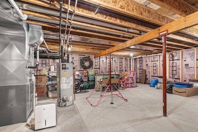 3830 Augusta Ct, Plover, WI 54467 - unfinished basement featuring gas water heater and heating unit