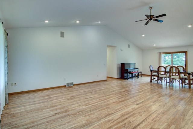 8103 W Folsom St, Eau Claire, WI 54703 - living area featuring light wood-type flooring, lofted ceiling, ceiling fan, and recessed lighting