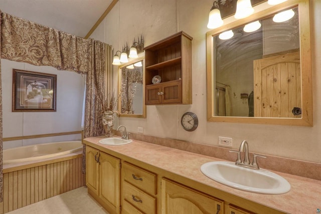 7760 N Thunder Point Rd, Hayward, WI 54843 - full bathroom featuring a jetted tub and double vanity