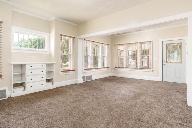 619 Middle St, Beloit, WI 53511 - unfurnished living room featuring carpet floors and crown molding
