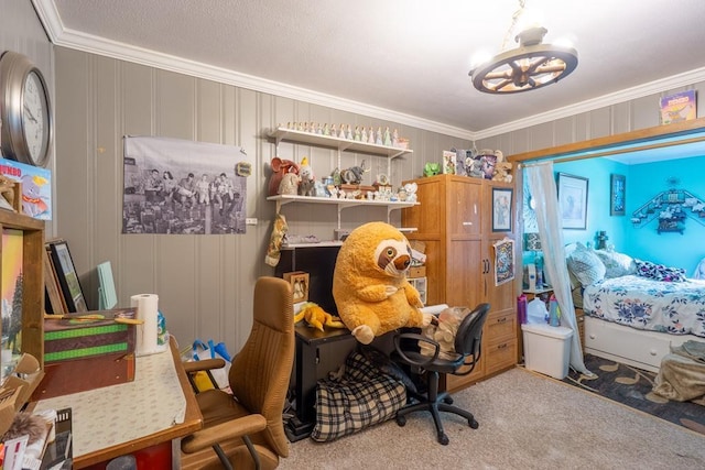 N8981 W Island Rd, Phillips, WI 54555 - carpeted office featuring a chandelier and crown molding