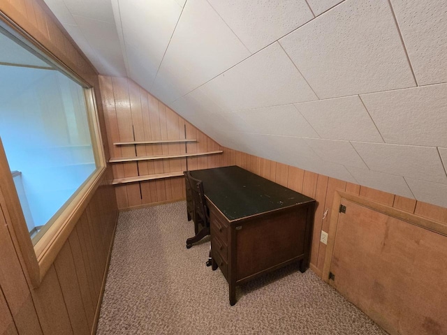 1440 4th St, Port Edwards, WI 54469 - office with vaulted ceiling, wood walls, and carpet