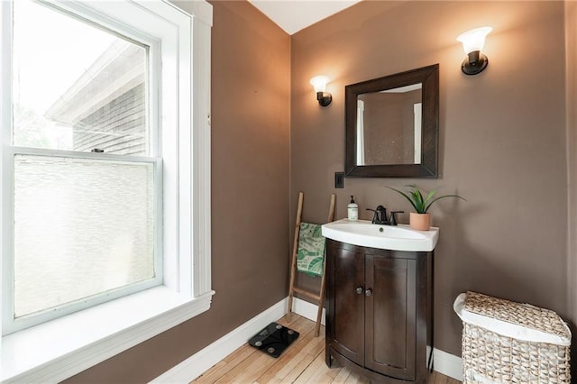 508 Evergreen St, Colfax, WI 54730 - bathroom with vanity, wood finished floors, and plenty of natural light