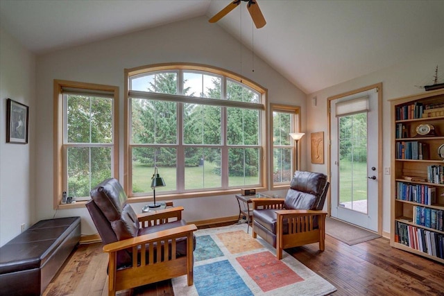 8201 Highview Dr, Madison, WI 53719 - sitting room with vaulted ceiling, wood-type flooring, and ceiling fan