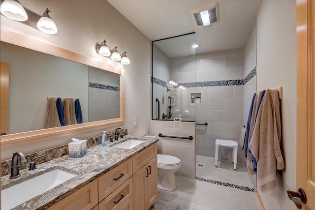 8201 Highview Dr, Madison, WI 53719 - full bath with walk in shower, double vanity, and tile patterned floors