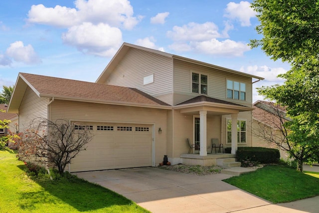 525 Hercules Trl, Madison, WI 53718 - view of front of home with a porch, an attached garage, concrete driveway, and a front lawn
