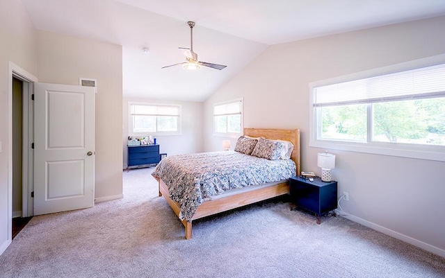 11812 Fox River Rd, Twin Lakes, WI 53181 - bedroom with carpet flooring, vaulted ceiling, and a ceiling fan