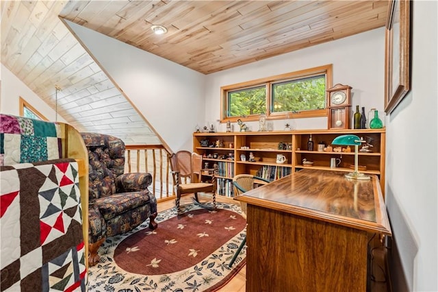 9926 W Birch Circle Dr, Ladysmith, WI 54848 - office space with wooden ceiling and wood finished floors