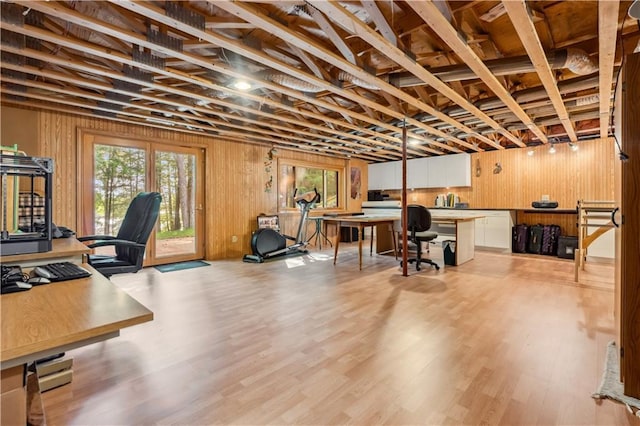 9926 W Birch Circle Dr, Ladysmith, WI 54848 - office space with light wood-style flooring, healthy amount of natural light, and wooden walls